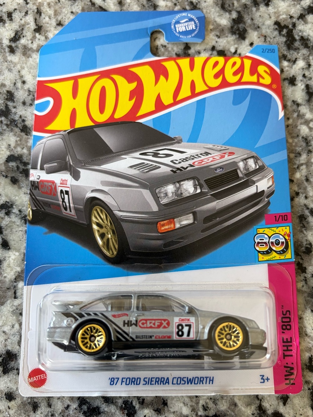 Hot Wheels '87 Ford Sierra Cosworth - Silver with Gold Wheels